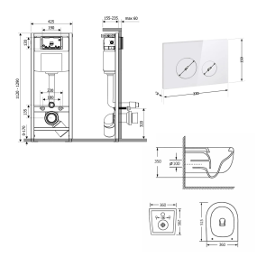 Готовое решение Qtap для ванной комнаты: подвесной унитаз Taurus Ultra Quiet 515×360×350 + комплект установки Nest 4 в 1 (круглая клавиша White) №2