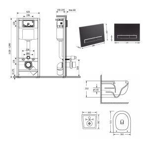Готовое решение Qtap для ванной комнаты: подвесной унитаз Taurus Ultra Quiet 515×360×350 + комплект установки Nest 4 в 1 (линейная клавиша Matt Black) №2