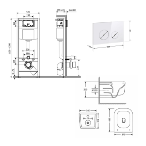 Готовое решение Qtap для ванной комнаты: подвесной унитаз Gemini Ultra Quiet 485×340×350 + комплект установки Nest 4 в 1 (круглая клавиша White) №2