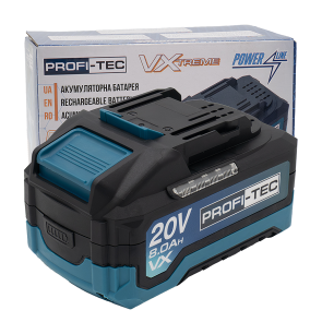 Акумуляторна батарея PROFI-TEC PT2080VX POWERLine (20 В / 8.0 Аг, високострумова, з індикатором) №1