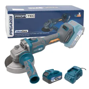 Акумуляторна кутова шліфувальна машина PROFI-TEC PPGA203 UltraCore (1×PT2040VX (4.0 Аг), зарядний пристрій) №1