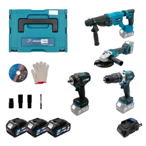 Аккумуляторный набор инструментов PROFI-TEC Combo Set 4/5 POWERLine (DHP485BL, PBH201, DGA20BL, PTW502) (3×PT2040MP (4.0 Ач), зарядное устройство) №1