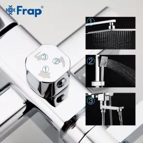 Душева система Frap F2420, поворотний вилив, лійка 1 режим, хром №3