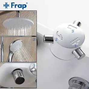 Душева система Frap F2431, поворотний вилив, лійка, білий/хром №3