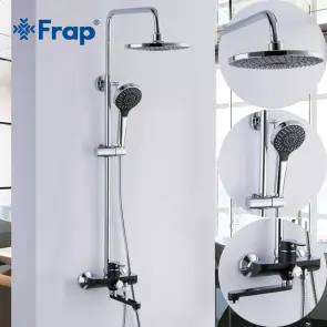 Душева система Frap F2442, поворотний вилив - перемикач на лійку, 3 режими, чорний/хром №2