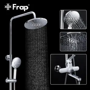 Душевая система Frap F2449, поворотный излив - переключатель на лейку, 3 режима, белый/хром №3