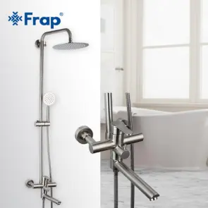 Душевая система Frap F24801, поворотный излив - переключатель на лейку, 1 режим, нержавеющая сталь №2