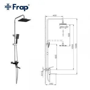 Душевая система Frap F2457, поворотный излив - переключатель на лейку/душ, 3 режима, черный/хром №7