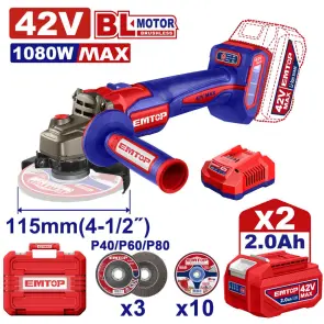 Болгарка (кутова шліфмашина) акумуляторна EMTOP ELAG4108112 №1