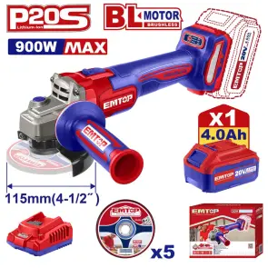 Болгарка (кутова шліфмашина) акумуляторна EMTOP ELAG261521 №1