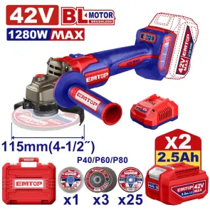 Болгарка (угловая шлифмашина) аккумуляторная EMTOP ELAG4128112 №1