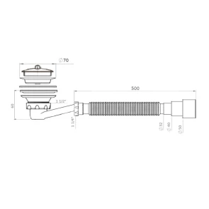 Сифон Waterstal SE 3860 для душ. піддона 1 1/2″ низький з гофрою 32х32/40/50 №2