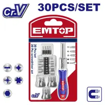 Викрутка універсальна EMTOP EBST03006 з насадками, 30 шт.