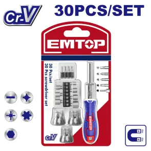 Викрутка універсальна EMTOP EBST03006 з насадками, 30 шт. №1