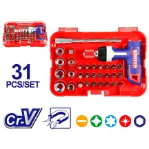 Викрутка універсальна EMTOP EBST03102 з насадками, 31 шт.