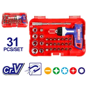 Викрутка універсальна EMTOP EBST03102 з насадками, 31 шт. №1