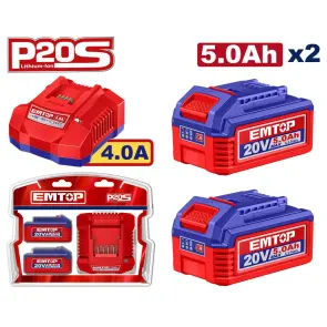 Комплект EMTOP ELBCPK2513 серии P20S 5Ahх2 (ЗУ EFCR20411 + 2 АКБ EBPK20031) №1