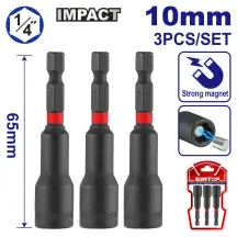 Набор торцевых магнитных головок 1/4'' EMTOP EMNS1031, 3 шт.