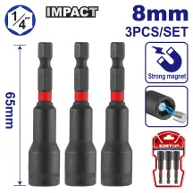 Набор головок торцевых магнитных 1/4'' EMTOP EMNS0831, 3 шт.