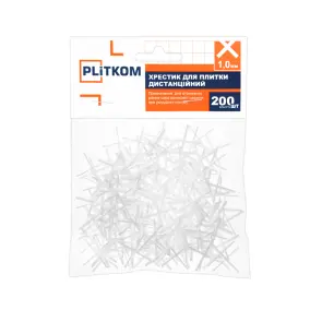 Хрестик для плитки дистанційний 1,0 мм Plitkom, 200 шт №1