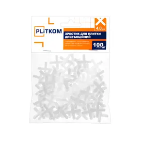 Крестик для плитки дистанционный 4 мм Plitkom,100 шт №1