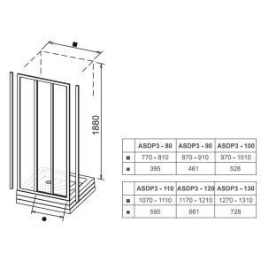 ASDP 3-150 h=1880 (Pearl) White Душові двері №4
