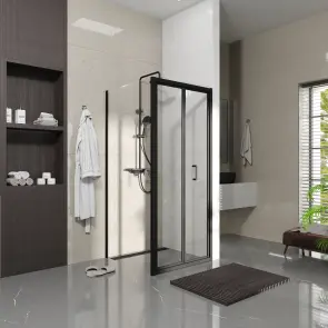 Душові двері двосекційні, Line Pro 900мм, black matt, скло 6мм прозоре №3