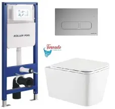 Інсталяція KollerPool AQUA LINE + EDGE Chrome панель змиву + підвісний унітаз KVADRO з сидінням Soft-close ( змив Tornado ) купити