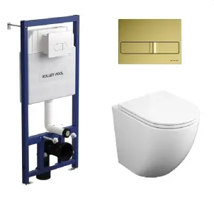 Інсталяція Koller Pool Dune 1200SL + Neon Gold панель змиву + підвісний унітаз ROUND з сидінням Soft-close (змив Торнадо) №1