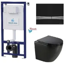 Інсталяція Koller Pool Dune 1200SL + Іntegro Cosmo Black / Chrome панель змиву + підвісний унітаз ROUND Black matt з сидінням Soft-close (змив Торнадо) купити в Україні