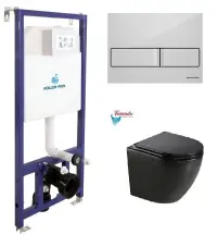 Інсталяція Koller Pool Dune 1200SL + Neon White панель змиву + підвісний унітаз ROUND Black matt з сидінням Soft-close (змив Торнадо) купити