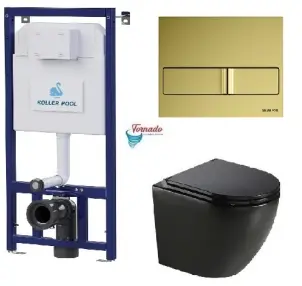 Інсталяція Koller Pool Dune 1200SL + Neon Gold панель змиву + підвісний унітаз ROUND Black matt з сидінням Soft-close (змив Торнадо) №1