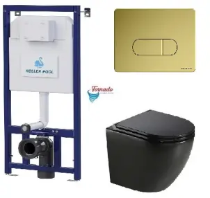 Інсталяція Koller Pool Dune 1200SL + Orion Cosmo Gold панель змиву + підвісний унітаз ROUND Black matt з сидінням Soft-close (змив Торнадо) №1