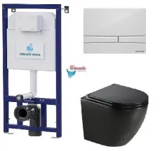 Інсталяція Koller Pool Dune 1200SL + Integro Cosmo White панель змиву + підвісний унітаз ROUND Black matt з сидінням Soft-close (змив Торнадо)