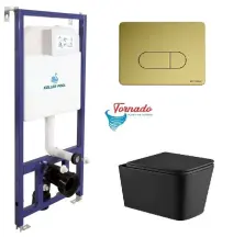 Інсталяція Koller Pool Dune 1200SL + Orion Cosmo Gold панель змиву + підвісний унітаз KVADRO Black matt з сидінням Soft-close (змив Торнадо)
