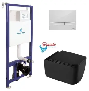 Інсталяція Koller Pool Dune 1200SL + Integro Cosmo White панель змиву + підвісний унітаз KVADRO START Black matt з сидінням Soft-close (змив Торнадо) №1