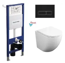 Інсталяція KollerPool AQUA LINE + EDGE Black панель змиву + підвісний унітаз ROUND з сидінням Soft-close ( змив Tornado 3,0 ) купить