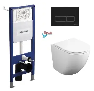 Інсталяція KollerPool AQUA LINE + EDGE Black панель змиву + підвісний унітаз ROUND з сидінням Soft-close ( змив Tornado 3,0 ) №1