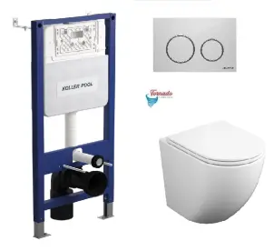 Інсталяція KollerPool AQUA LINE + TWIST White панель змиву + підвісний унітаз ROUND з сидінням Soft-close ( змив Tornado 3,0 ) №1