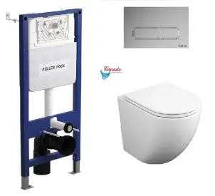Інсталяція KollerPool AQUA LINE + EDGE Chrome панель змиву + підвісний унітаз ROUND з сидінням Soft-close ( змив Tornado ) №1