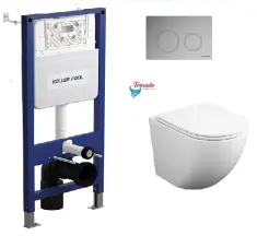 Інсталяція KollerPool AQUA LINE + TWIST Chrome панель змиву + підвісний унітаз ROUND з сидінням Soft-close ( змив Tornado ) купить