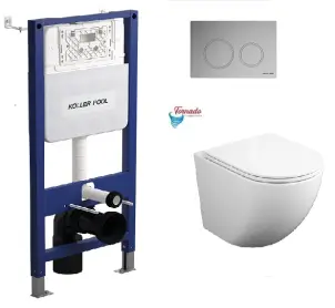 Інсталяція KollerPool AQUA LINE + TWIST Chrome панель змиву + підвісний унітаз ROUND з сидінням Soft-close ( змив Tornado ) №1
