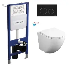 Інсталяція KollerPool AQUA LINE + TWIST Black панель змиву + підвісний унітаз ROUND з сидінням Soft-close ( змив Tornado )