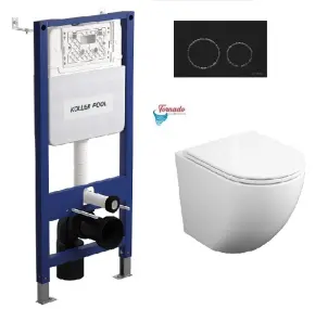 Інсталяція KollerPool AQUA LINE + TWIST Black панель змиву + підвісний унітаз ROUND з сидінням Soft-close ( змив Tornado ) №1