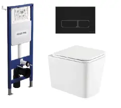 Інсталяція KollerPool AQUA LINE + EDGE Black панель змиву + підвісний унітаз KVADRO з сидінням Soft-close ( змив Tornado ) купити в Україні