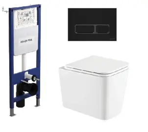 Інсталяція KollerPool AQUA LINE + EDGE Black панель змиву + підвісний унітаз KVADRO з сидінням Soft-close ( змив Tornado ) №1