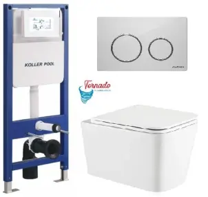 Інсталяція KollerPool AQUA LINE + TWIST White панель змиву + підвісний унітаз KVADRO з сидінням Soft-close ( змив Tornado ) №1