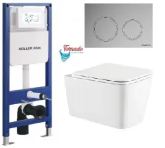 Інсталяція KollerPool AQUA LINE + TWIST Chrome панель змиву + підвісний унітаз KVADRO з сидінням Soft-close ( змив Tornado ) купити