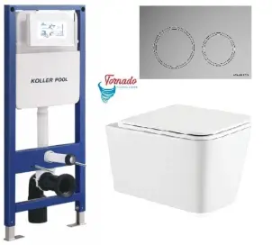 Інсталяція KollerPool AQUA LINE + TWIST Chrome панель змиву + підвісний унітаз KVADRO з сидінням Soft-close ( змив Tornado ) №1
