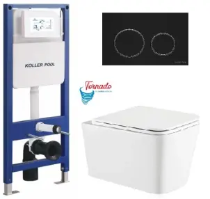 Інсталяція KollerPool AQUA LINE + TWIST Black панель змиву + підвісний унітаз KVADRO з сидінням Soft-close ( змив Tornado ) №1